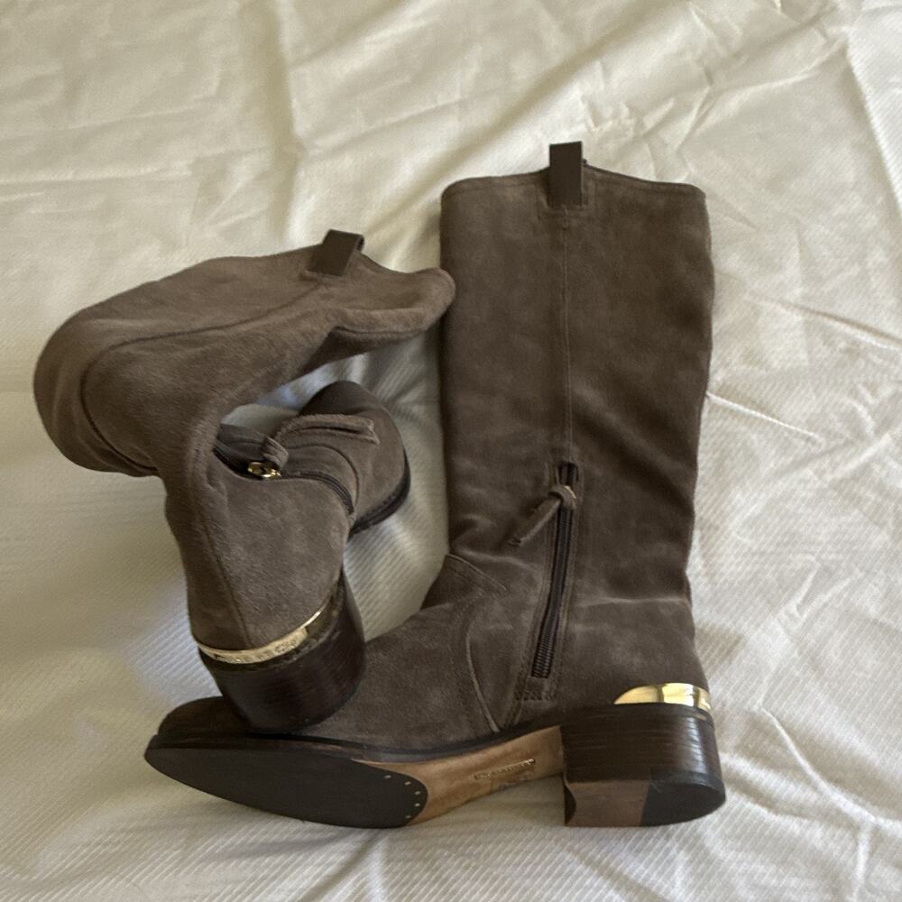 Louise et Cie LO-ZADA Gray Suede Knee High Riding Boots Zip Pull Tabs US 8